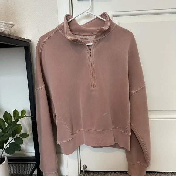 Abercrombie Half Zip Sweatshirt Light Pink/Brown - Picture 2 of 5